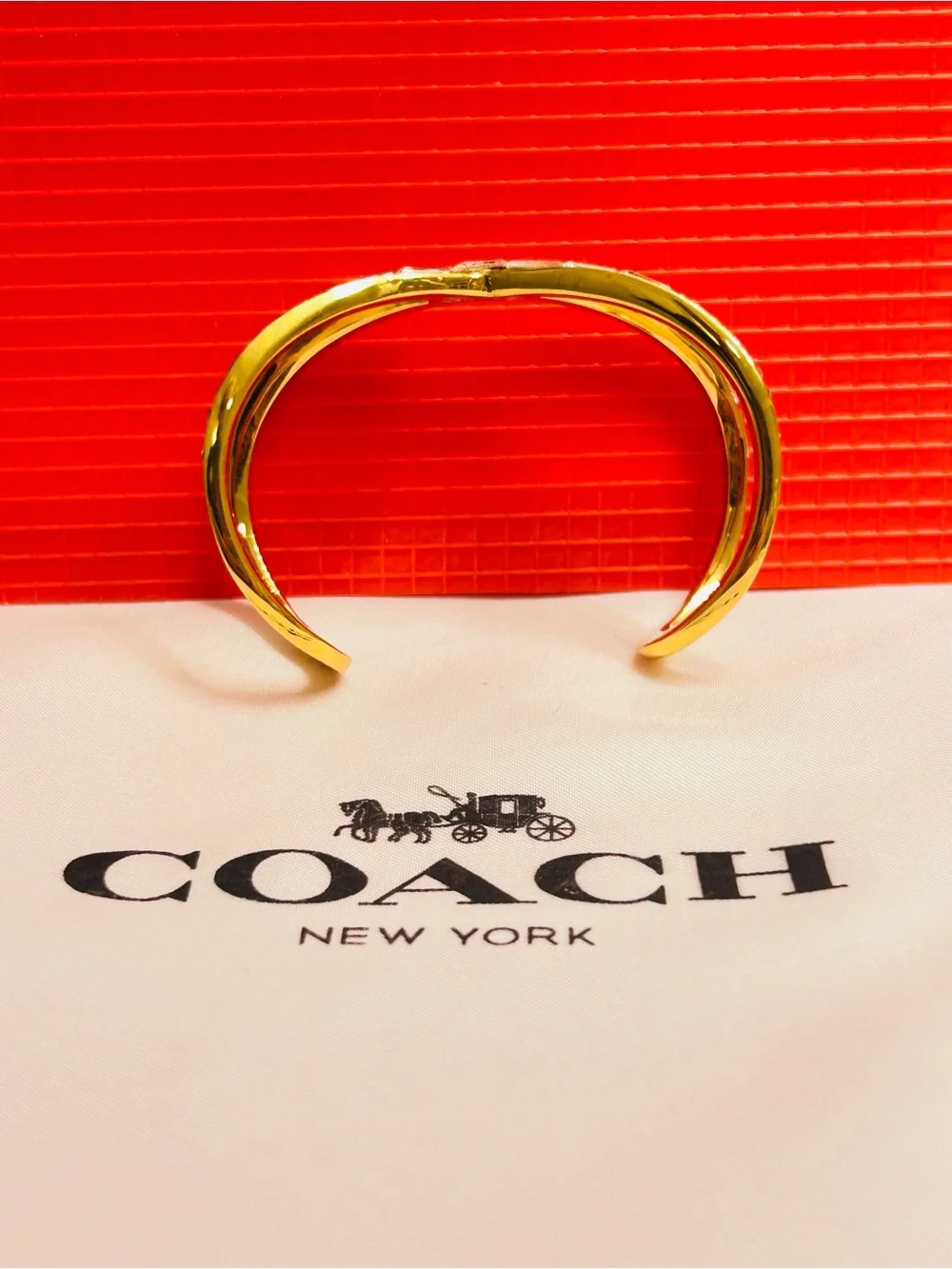 RARE Coach Gold Tone Crystal Crisscross Cuff Bracelet